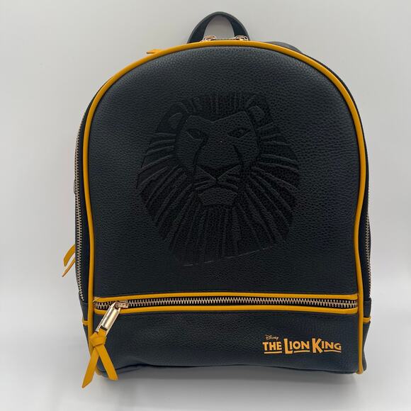 Disney Lion King Backpack Black and Yellow Faux Leather Embossed Lion Face NWT - Picture 1 of 9